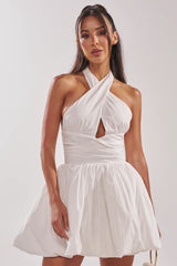 PRETTY IN POPLIN STRAPPY MULTIFUNCTION MINI DRESS IN WHITE