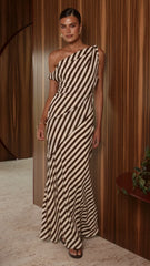 Chelsea Asymmetrical Top and Maxi Skirt Set - Chocolate/Nude Stripe