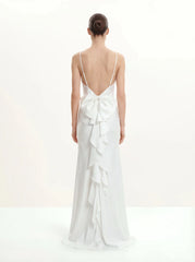 Satin Cowl-Neck Bow-Back Maxi Dress - White