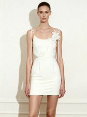 Floral Vine Tie Dress - White