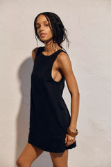 Full Of Sunshine Cotton-Linen Mini Dress-Black