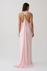 Winnie Halter Satin Maxi Dress With Hardware - Pale Pink