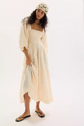 Dahlia Embroidered Maxi Dress-Shortbread Combo