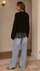Kylan Lace Trim Sweater - Black