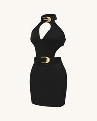 Gabriella Belted Cutout Halter Mini Dress - Black