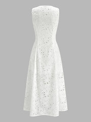 Sleeveless Floral Cutwork Slit Midi Dress