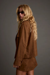 Kinsey Cognac Vegan Suede Cropped Trench