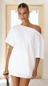 Pia One Shoulder Oversize Tee - White