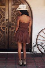 Indie Mocha Smocked Mini Dress