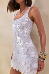 Sophia | White Sequin Square Neck Mini Dress