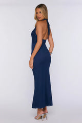 Beautifully Soft Halter Mesh Maxi Dress Navy