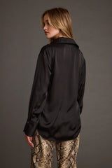 Cash Black Satin Button Down Top