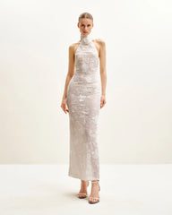 Uliana White Floral Lace Halterneck Maxi Dress - White