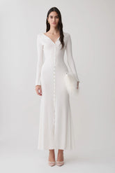 Tanya Buttoned Long Sleeve Maxi Dress - White