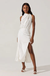 Jelyn Satin Midi Dress-Ivory