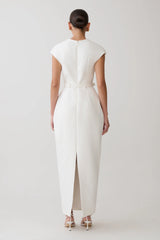 Livia V Neck Linen Maxi Dress - White