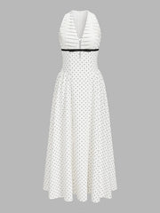 Polka Dot Sleeveless Pleated Maxi Dress