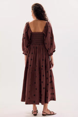 Dahlia Embroidered Maxi Dress-Burgundy Road