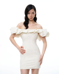 Althea Clouds Shoulders Floral Embroidered Mini Dress - White