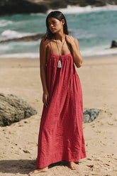 Marisol Textured Cotton Maxi Dress-Deep Cherry