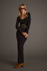Gemma Black Long Sleeve Ribbed Maxi Dress