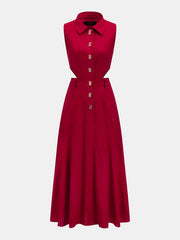 Cotton Linen Sleeveless Cutout Maxi Dress