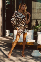 Kiki Zebra One Shoulder Micro Mini Dress