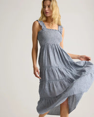 100% European Linen Smocked Midi Dress