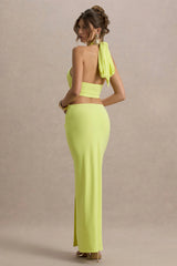 Aura | Lime Green Halter-Neck Cut-Out Split Maxi Dress