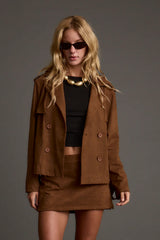 Kinsey Cognac Vegan Suede Cropped Trench