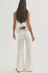 Break The Ice Linen Slouch Flare Pants-Clean Ivory