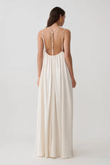 Adriana Satin Gathered Maxi Dress - Buttercream