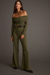 Greenwich Olive Knit Off The Shoulder Jumpsuit