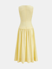 Button Front Sleeveless Cotton Linen Midi Dress