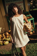 Full Of Sunshine Cotton-Linen Mini Dress-Wet Plaster