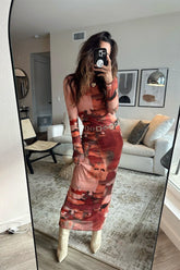 Casanova Printed Mesh Maxi Dress