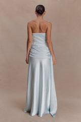 Sarah Strapless Maxi Dress With Waist Tie - Ice Blue