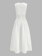 Cotton Blend Striped Ruched Sleeveless Maxi Dress
