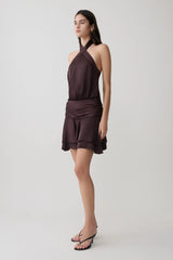 Poppy Satin Halter Mini Dress - Chocolate