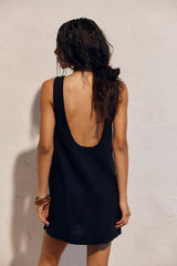 Full Of Sunshine Cotton-Linen Mini Dress-Black
