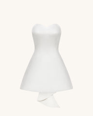 Satin Strapless Bow-Back Mini Dress - White