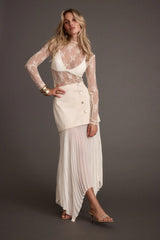 Whitney Bone Layered Pleated Maxi Skirt