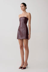 Anouk Faux Leather Strapless Mini Dress - Merlot