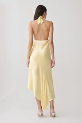 Adelie Asymmetric Hem Halter Midi Dress - Butter