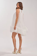 ARI TULLE RUFFLE MINI DRESS IN WHITE