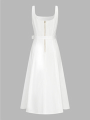 Eyelet Embroidery Belted Square Neck Maxi Dress