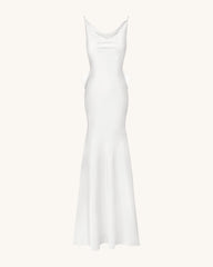 Satin Cowl-Neck Bow-Back Maxi Dress - White