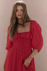 Oasis Midi Dress-Red