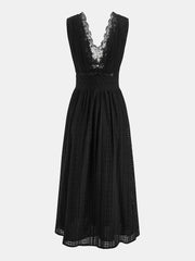 Lace Trim V-Neck Eyelet Maxi Dress
