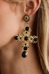 Arabella Gold and Black Statement Cross Earrings